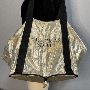 Victoria’s Secret GOLD FOIL Packable Travel Tote Bag Zip Up Shopper